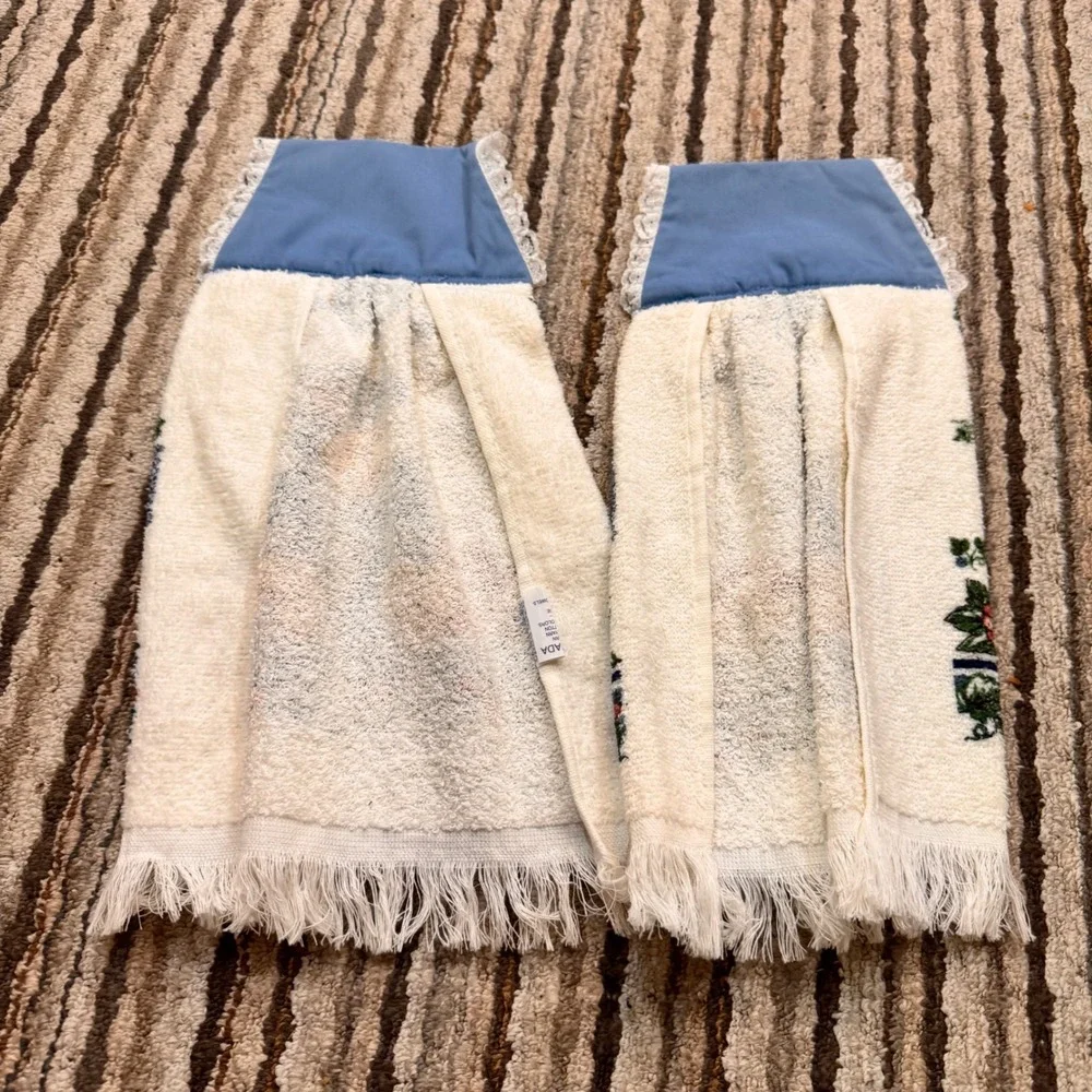 New Vintage Franco Teddy Bear Hanging‎ Kitchen Towels Blue Set Made in Canada
